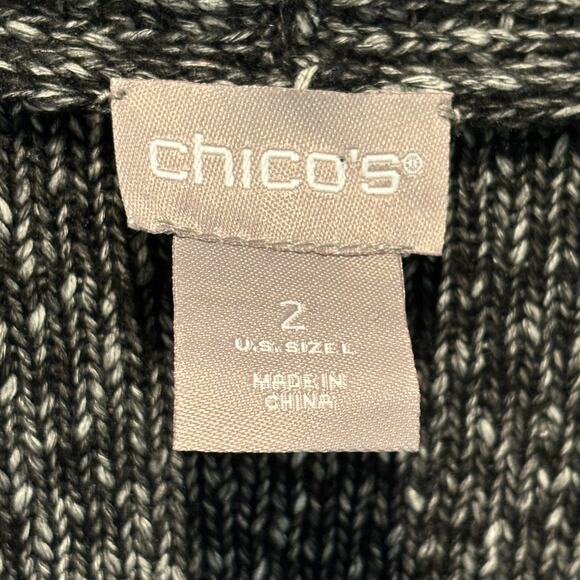 Chico's Black & White Speck Long Length Short Sleeve Open Front Cardigan - 2 - Picture 5 of 5